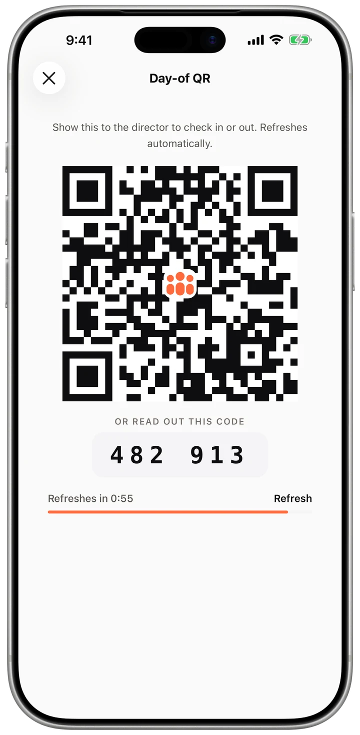 QR check-in in the Casty app