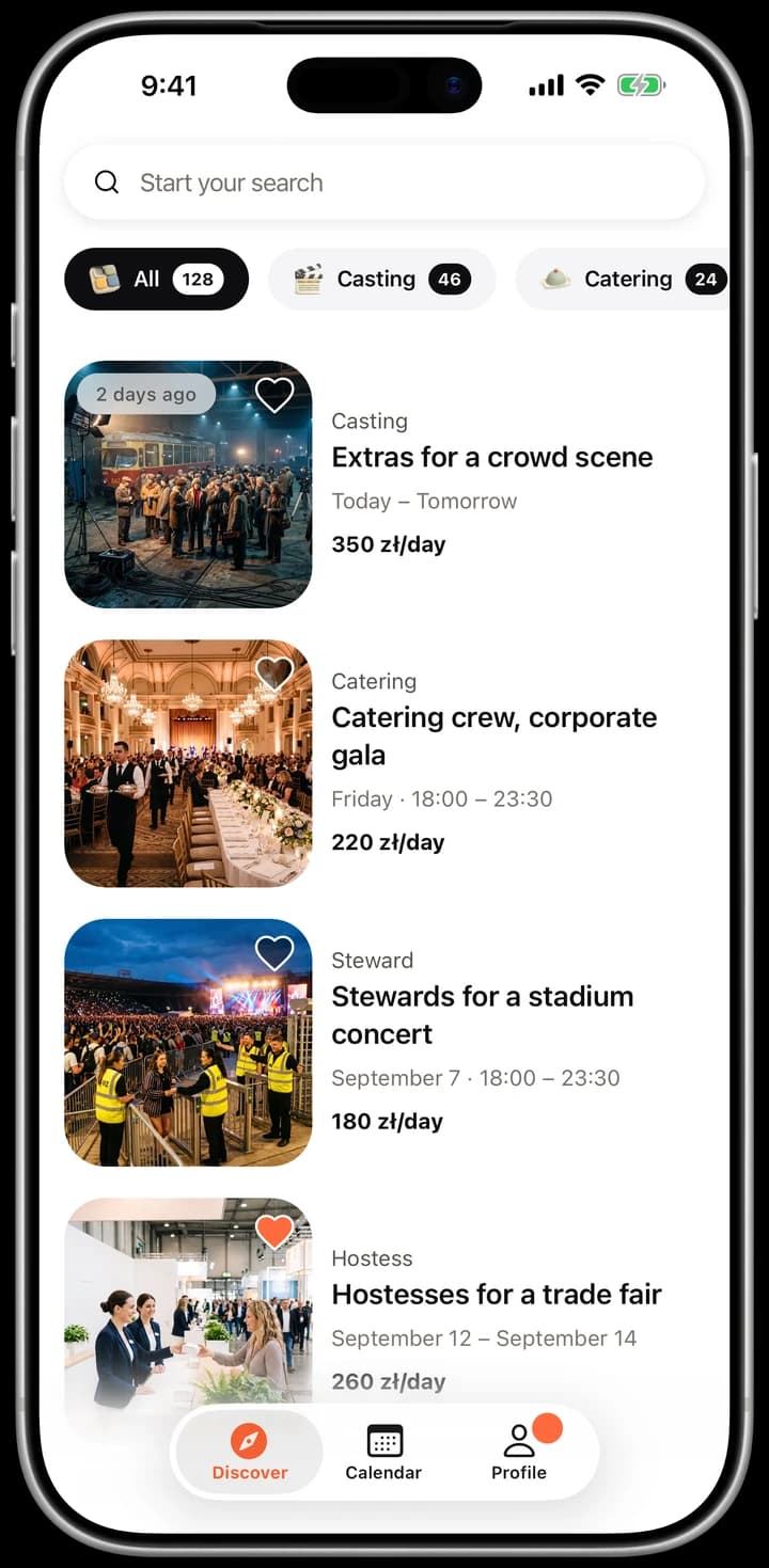 The job feed in the Casty app